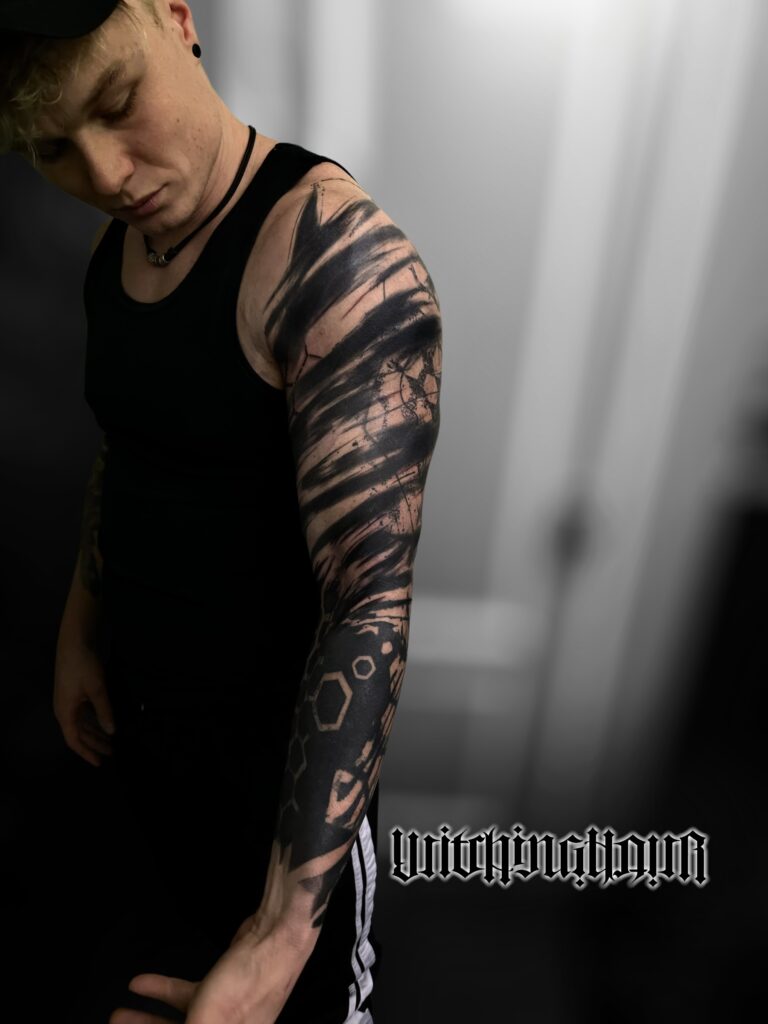 Blackwork Tattoo, Negative Space Tattoo, Abstract Blackwork Tattoo by Bobby Grey