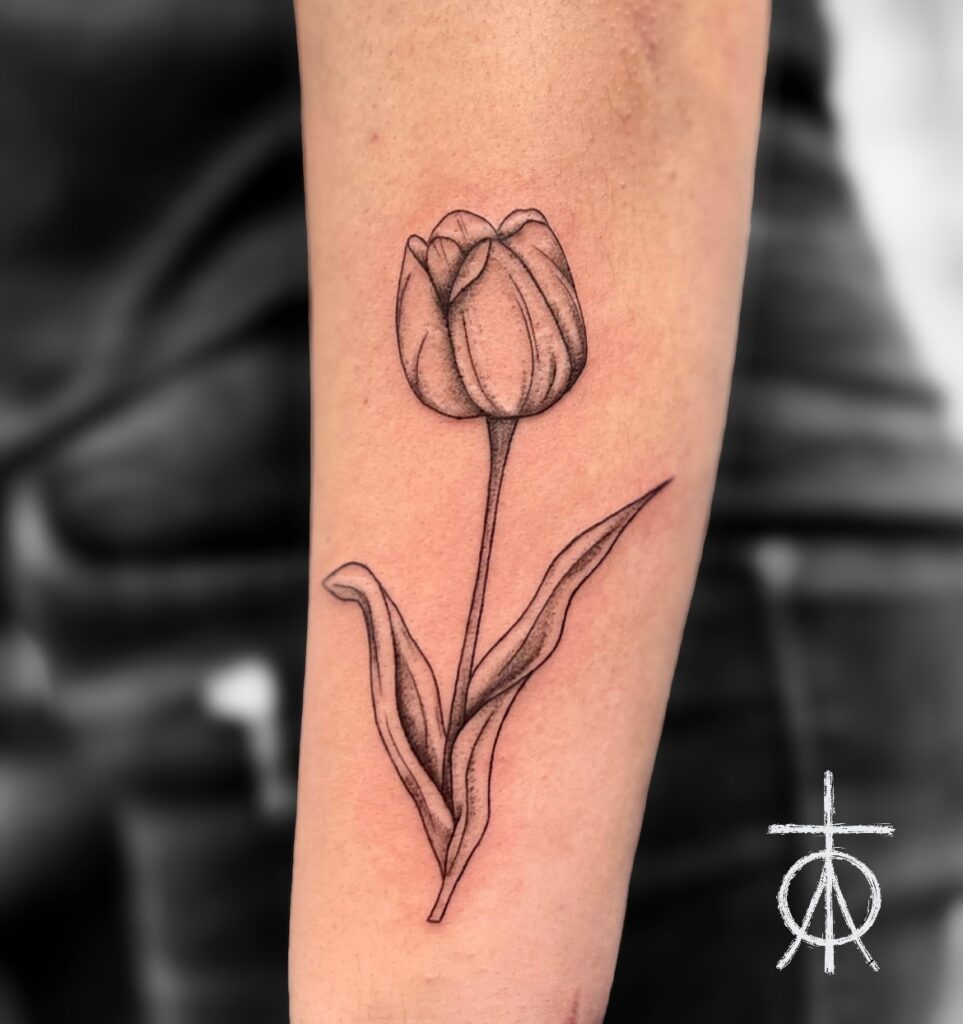 The Best Floral Tattoo, Tulip Tattoo, Fine Line Tattoo, Amsterdam