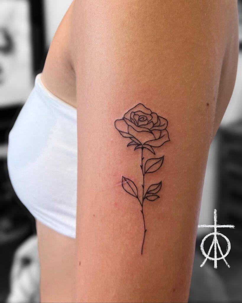 Fine Line Rose Tattoo, Tiny Tattoo, Cute Feminine Tattoo by Claudia Fedorovici