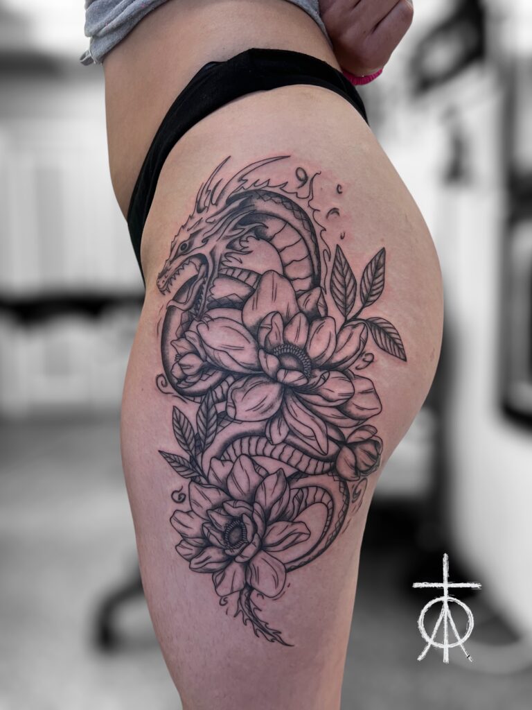 The Best Floral Tattoo, Dragon Tattoo by Claudia Fedorovici in Amsterdam at Tempest Tattoo Studio