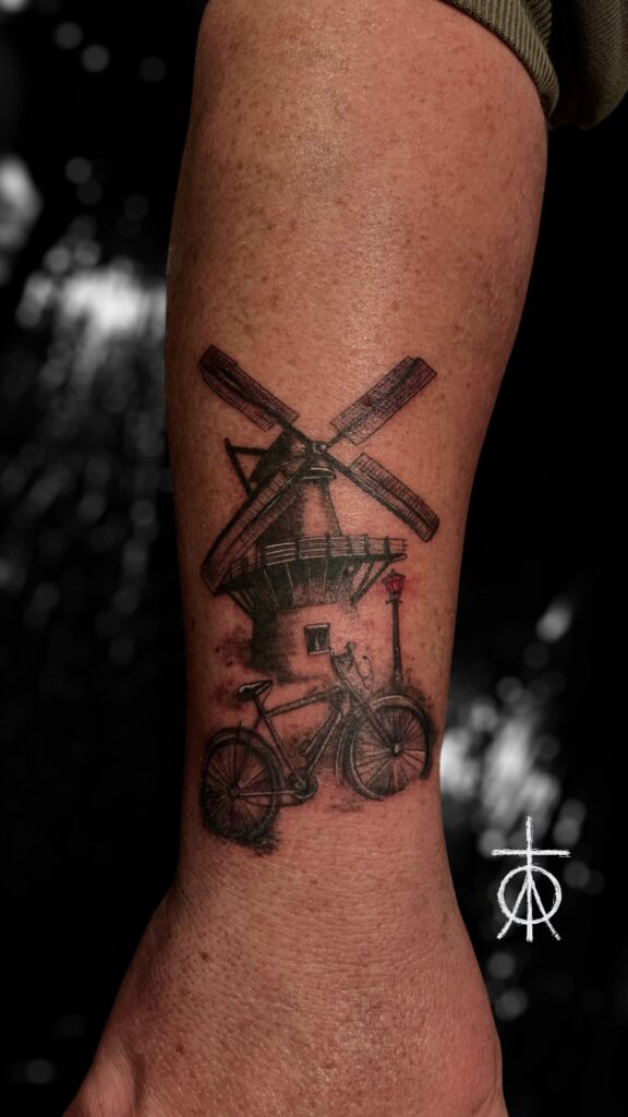 The Best Amsterdam Tattoo, Windmill Tattoo, Bike Tattoo by Claudia Fedorovici