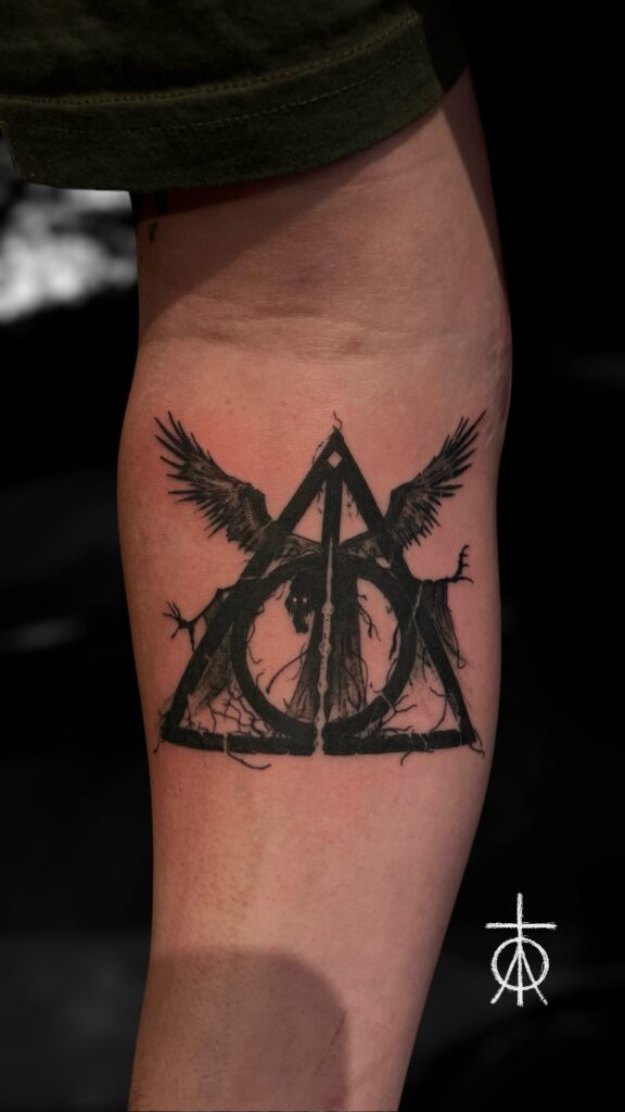 The Deathly Hallows Tattoo, Blackwork Tattoo, Harry Potter Best Tattoo by Claudia Fedorovici