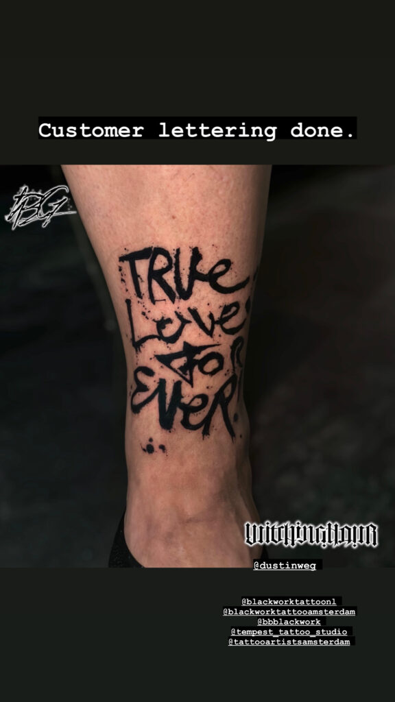 Custom Blackwork Lettering Tattoo by The Best Blackwork Tattoo Artist Bobby Grey